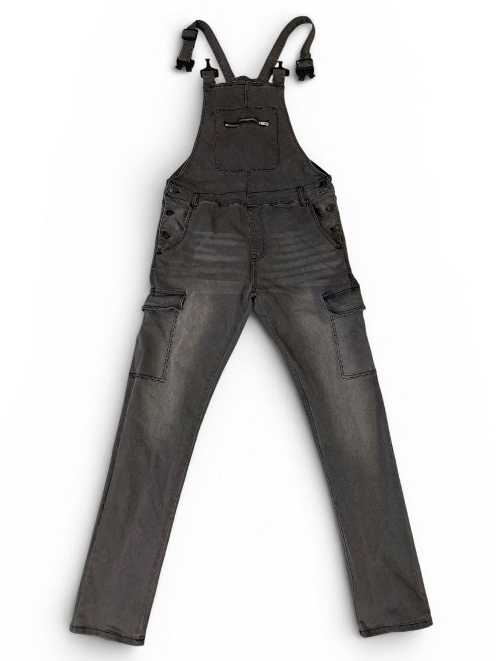 Forever 21 Black Washed Cargo Denim Overalls